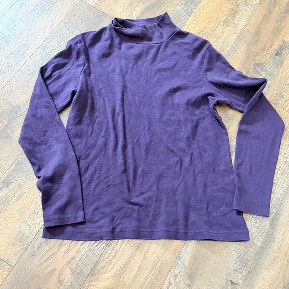 Crunchy mom natural fibers 100% cotton mock neck long sleeve purple classic top - Picture 1 of 6